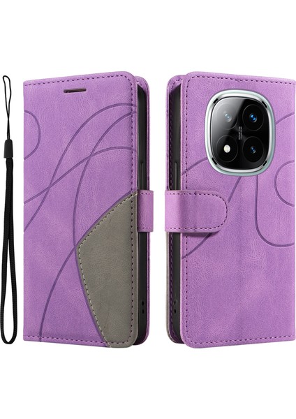 Kt Deri Serisi-1 Xiaomi Redmi Note 14 Pro+ 5G - Note 14 Pro 5G Renk Ekleme Telefon Kılıfı Cüzdan Standı-Açık Mor (Yurt Dışından)