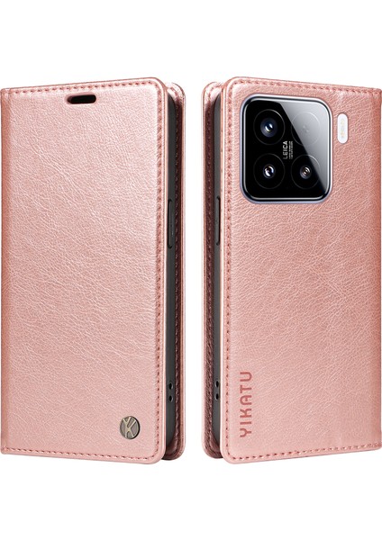 Xiaomi 15 Kılıf Manyetik Kapatma Deri Telefon Kapağı Için Litchi Doku-Gül Altın (Yurt Dışından)