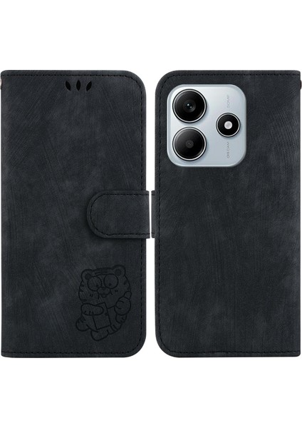 Xiaomi Redmi Note 14 5G-14 4G Cüzdan Kılıf Tiger Baskı Deri Darbeye Dayanıklı Telefon Kapağı-Siyah (Yurt Dışından)