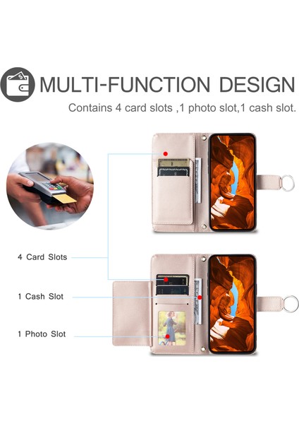 Xiaomi Redmi Için Not 13 4G Crossbody Halka Toka Cüzdan Eşkenar Dörtgen Mobil Kapak-Gül Altın (Yurt Dışından)