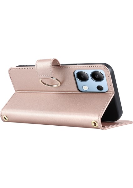 Xiaomi Redmi Için Not 13 4G Crossbody Halka Toka Cüzdan Eşkenar Dörtgen Mobil Kapak-Gül Altın (Yurt Dışından)
