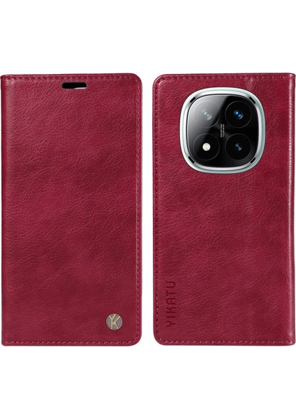 Xiaomi Redmi Için Not 14 Pro 5G-14 Pro+ 5G Kılıf Cüzdan Litchi Tahıl Deri Telefon Kapağı Manyetik Otomatik Emilmiş-Şarap Kırmızı (Yurt Dışından)