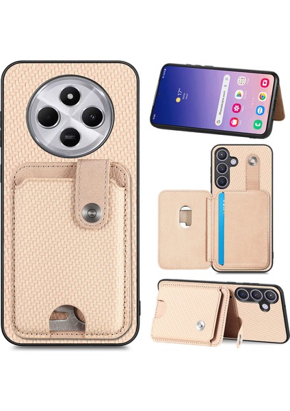 Xiaomi Redmi 14C 4G-14R 5G-Poco C75 4G Deri+Pc+Tpu Telefon Kılıfı Kart Bıçağı-Kayısı (Yurt Dışından)