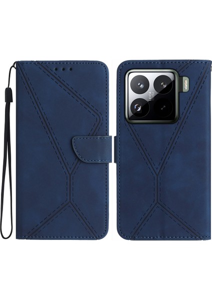 Xiaomi 15 Pro Kılıf Için Pu Deri Flip Telefon Kapağı Cilt Dokunmatik Çizgiler Baskı-Mavi (Yurt Dışından)