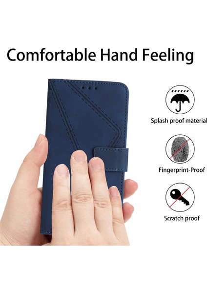 Xiaomi 15 Pro Kılıf Için Pu Deri Flip Telefon Kapağı Cilt Dokunmatik Çizgiler Baskı-Mavi (Yurt Dışından)