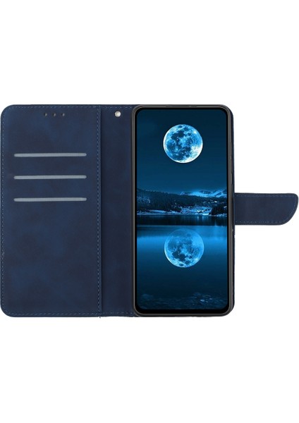Xiaomi 15 Pro Kılıf Için Pu Deri Flip Telefon Kapağı Cilt Dokunmatik Çizgiler Baskı-Mavi (Yurt Dışından)