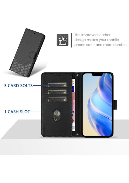 Xiaomi 14T Pro Kılıf Baskılı Petek Rfıd Engelleme Deri Telefon Kılıfı Kayışlı-Siyah (Yurt Dışından) modelleri