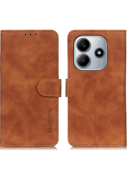 Xiaomi Redmi Note 14 4G Cüzdan Kılıf Pu Deri Telefon Kapağı Retro Doku-Kahverengi (Yurt Dışından)