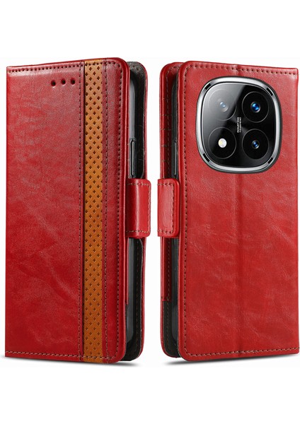 Xiaomi Redmi Note 14 Pro 5G Kılıf Cüzdan Ekleme Pu Deri Kapak-Kırmızı (Yurt Dışından)