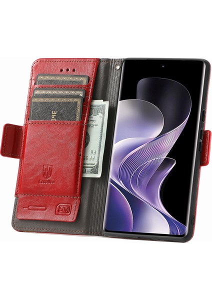 Xiaomi Redmi Note 14 Pro 5G Kılıf Cüzdan Ekleme Pu Deri Kapak-Kırmızı (Yurt Dışından)