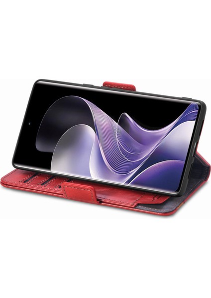 Xiaomi Redmi Note 14 Pro 5G Kılıf Cüzdan Ekleme Pu Deri Kapak-Kırmızı (Yurt Dışından)