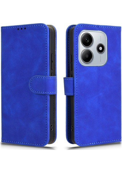 Xiaomi Redmi Note 14 5G-14 4G Için Cilt Hissi Düşme Önleyici Cüzdan Kapaklı Telefon Kapağı-Mavi (Yurt Dışından)