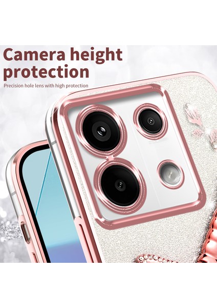 Xiaomi Redmi Note 13 Pro 5G Kılıf Dragonfly Tpu Çiçekler Glitter Telefon Kapağı-Pembe (Yurt Dışından)