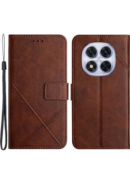 Xiaomi Redmi Note 14 Pro 5G-14 Pro+ 5G Çizgi Desenli Cüzdan Telefon Kapağı-Kahverengi (Yurt Dışından)
