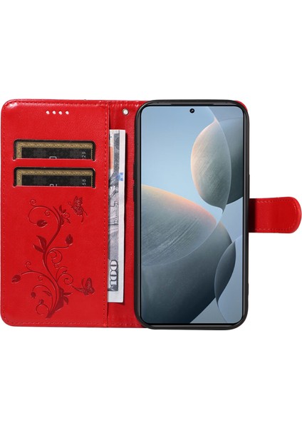 Xiaomi 14T Kılıf Çiçek Desenli Pu Deri Cüzdan Telefon Kapağı-Kırmızı (Yurt Dışından) fiyatları