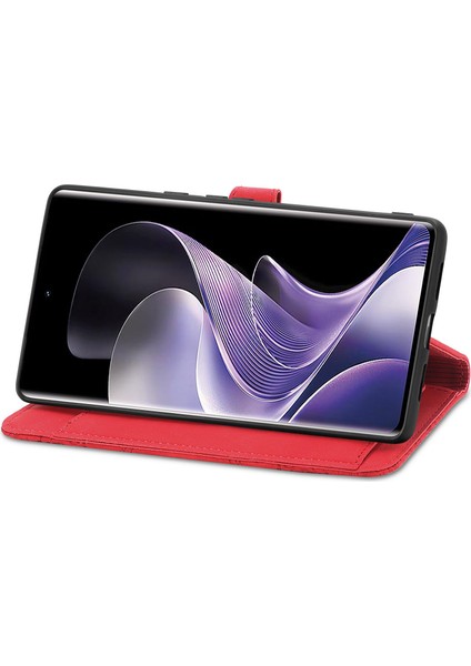 Xiaomi Redmi Note 14 Pro+ 5G Kılıf Fermuar Cüzdan Pu Deri Çiçek Baskı Telefon Kapağı-Kırmızı (Yurt Dışından)