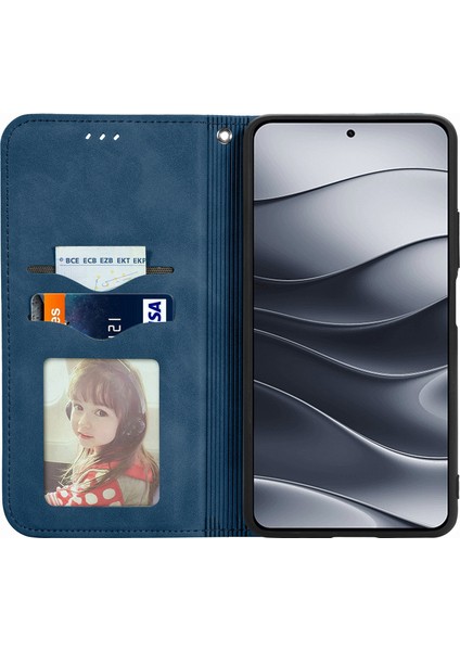 Xiaomi Redmi Için Not 14 5G Kılıf Cilt Dokunmatik Duygu Deri Kart Tutucu Telefon Kapağı Manyetik Emme-Koyu Mavi (Yurt Dışından)