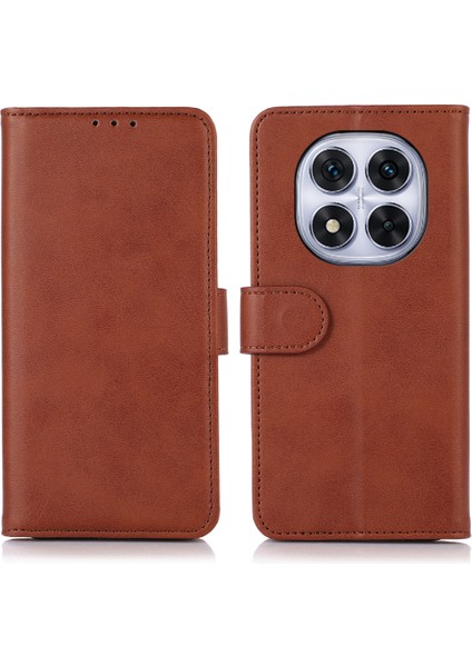Xiaomi Redmi Note 14 Pro 5G Kılıf Sığır Derisi Doku Deri Cüzdan Telefon Kılıfı Stand-Kahverengi Için (Yurt Dışından)