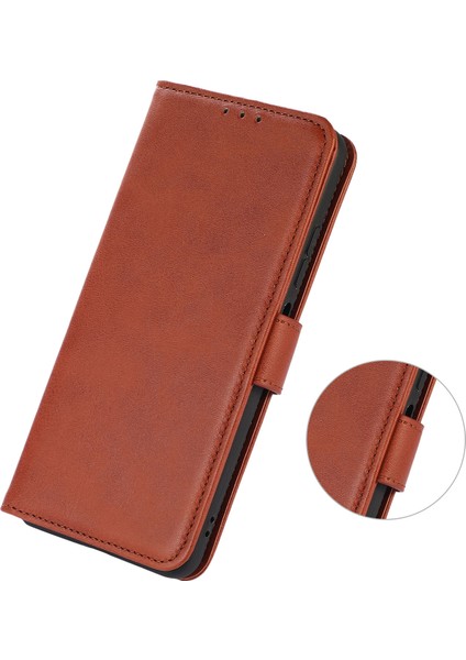 Xiaomi Redmi Note 14 Pro 5G Kılıf Sığır Derisi Doku Deri Cüzdan Telefon Kılıfı Stand-Kahverengi Için (Yurt Dışından)