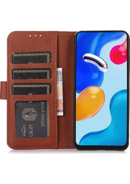 Xiaomi Redmi Note 14 Pro 5G Kılıf Sığır Derisi Doku Deri Cüzdan Telefon Kılıfı Stand-Kahverengi Için (Yurt Dışından)