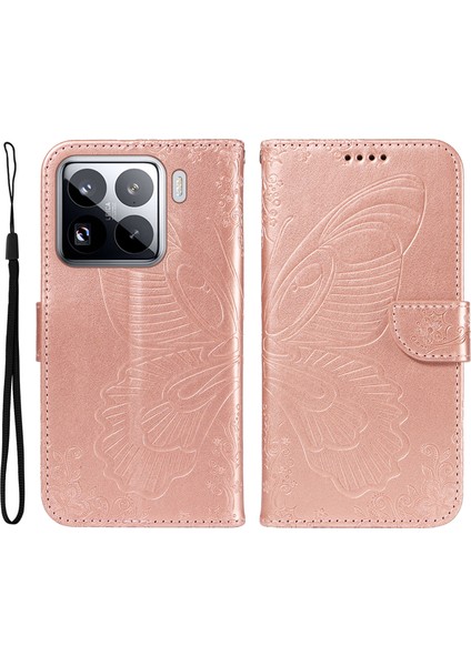 Xiaomi 15 Pro Kılıf Desenli Deri Cüzdan Çevirmeli Telefon Kapağı-Gül Altın (Yurt Dışından)