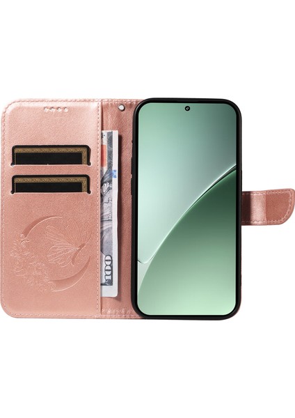 Xiaomi 15 Pro Kılıf Desenli Deri Cüzdan Çevirmeli Telefon Kapağı-Gül Altın (Yurt Dışından)