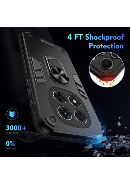Xiaomi Redmi Note 14 Pro 5G Kılıf Pc + Tpu Drop Defend Telefon Kapağı Halkalı Stand-Siyah Için (Yurt Dışından)