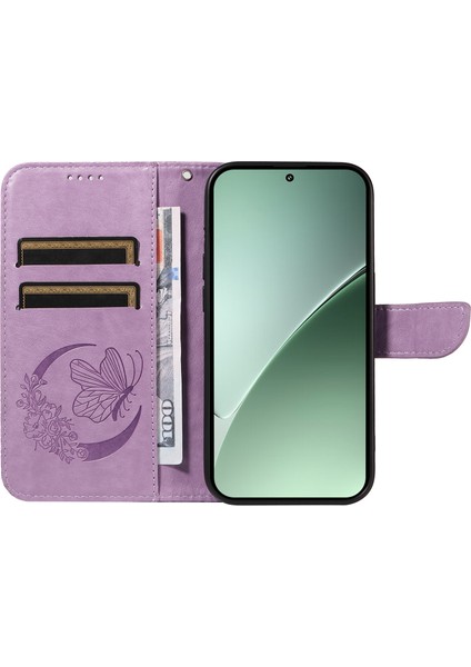 Xiaomi 15 Pro Kılıf Desenli Deri Cüzdan Kapaklı Telefon Kapağı-Açık Mor (Yurt Dışından)