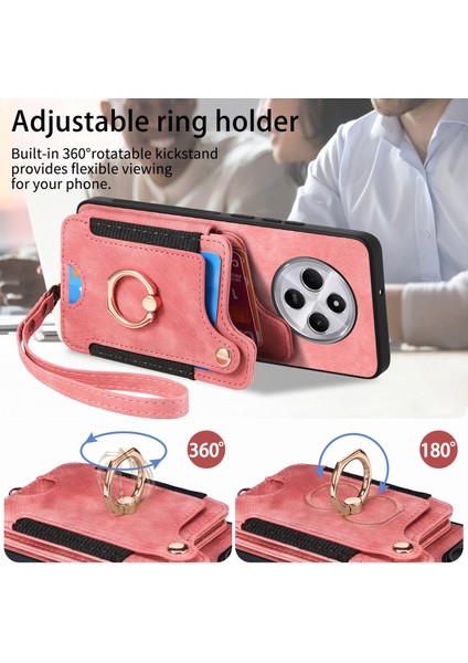 Xiaomi Redmi Için 14C 4G-14R 5G-Poco C75 4G Çanta Deri+Tpu Telefon Kapak Kartı Yuvaları, Halka Tutucu-Kahverengi (Yurt Dışından) modelleri