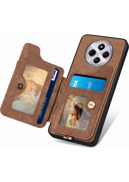 Xiaomi Redmi Için 14C 4G-14R 5G-Poco C75 4G Çanta Deri+Tpu Telefon Kapak Kartı Yuvaları, Halka Tutucu-Kahverengi (Yurt Dışından) indirimleri