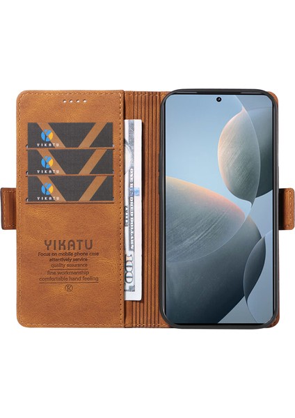 Xiaomi 14T Kılıf Pu Deri Cüzdan Telefon Kapağı Cilt Dokunmatik Duygu-Kahverengi Için (Yurt Dışından)