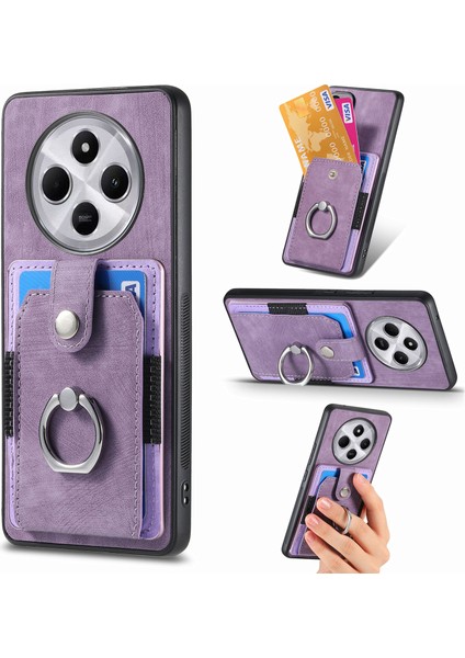 Xiaomi Redmi Için 14C 4G-14R 5G-Poco C75 4G Deri+Tpu Kaymaz Koruyucu Kapak Kart Yuvaları-Mor (Yurt Dışından)