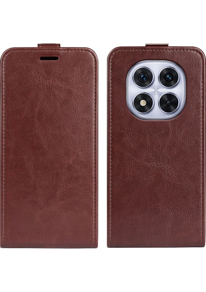 Xiaomi Redmi Note 14 Pro 5G Kılıf Kart Yuvaları İle Dikey Çevirme Deri Telefon Kapağı-Kahverengi (Yurt Dışından)