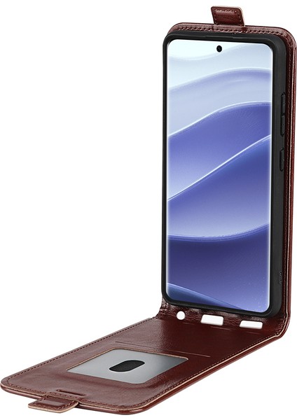 Xiaomi Redmi Note 14 Pro 5G Kılıf Kart Yuvaları İle Dikey Çevirme Deri Telefon Kapağı-Kahverengi (Yurt Dışından)