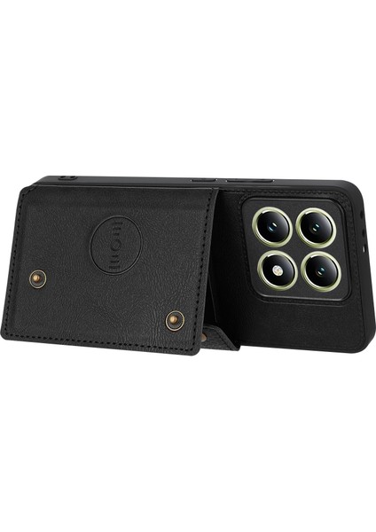 Xiaomi 14T Pro Kılıf Kart Yuvaları Deri+Tpu Telefon Kapağı-Siyah (Yurt Dışından)