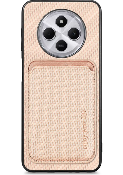 Telefon Kılıfı Xiaomi Redmi 14C 4G-14R 5G-Poco C75 4G Karbon Fiber Deri Arka Kapak İle Çıkarılabilir Kart Çantası-Kayısı (Yurt Dışından)
