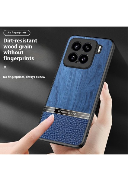 Xiaomi 15 Kılıf Ahşap Doku Deri Kaplamalı Tpu Telefon Koruyucu Kapak-Mavi (Yurt Dışından) modelleri
