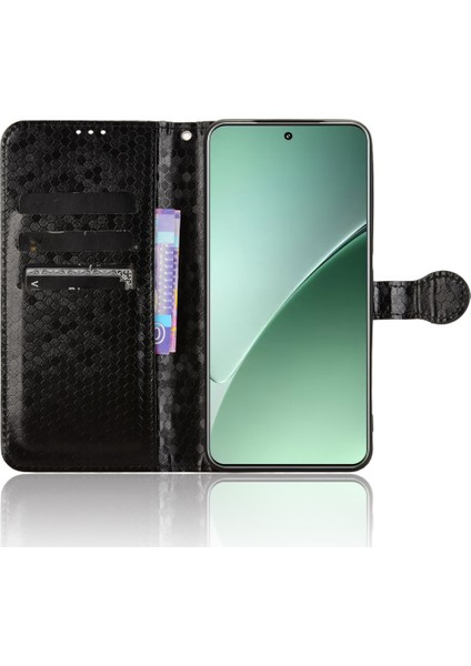 Xiaomi 15 Pro Için Cüzdan Kılıf Nokta Desenli Baskı Pu Deri Telefon Kapağı-Siyah (Yurt Dışından)
