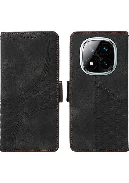 Xiaomi Redmi Için Note 14 Pro+ 5G-Note 14 Pro 5G Kılıf Pu Deri Telefon Kapağı Eşkenar Dörtgen Yıldızlı Baskılı-Siyah (Yurt Dışından)