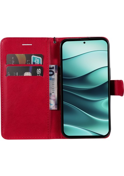 Kt Deri Serisi-2 Xiaomi Redmi Için Not 14 5G Kılıf Düz Renk Deri Telefon Kapak Cüzdan Standı-Kırmızı (Yurt Dışından) modelleri
