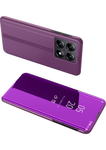 Xiaomi 14T Pro Kılıf Görünümü Penceresi Deri Flip Telefon Kapağı-Mor Için (Yurt Dışından)