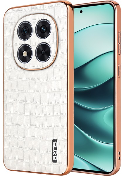 Xiaomi Redmi Note 14 Pro 5G Kılıf Galvanik Timsah Dokulu Pu+Tpu Telefon Kapağı-Beyaz (Yurt Dışından)