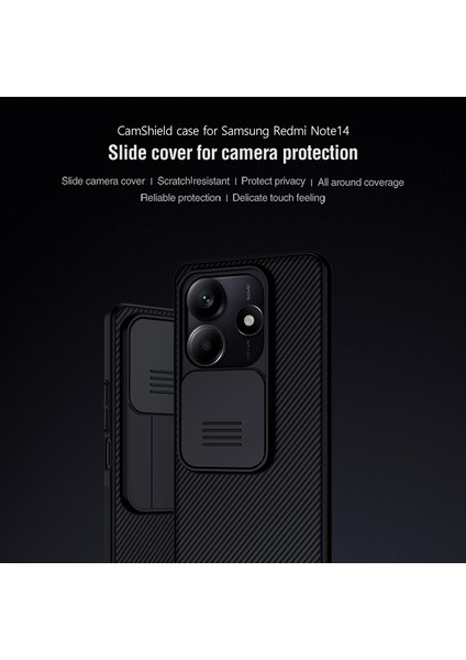 Nıllkın Camshield Xiaomi Redmi Için Not 14 5G-14 4G Kılıf Sert Pc Dimi Doku Telefon Kapağı Slayt Kamera Kapaklı-Mavi (Yurt Dışından)