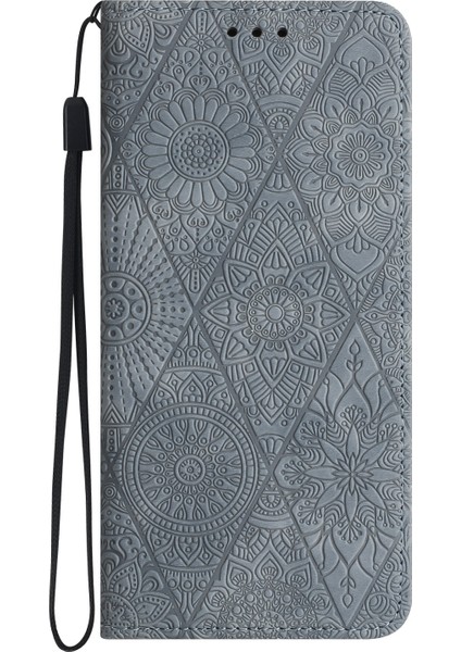 Xiaomi Redmi Note 14 5G Kılıf Baskılı Çiçek Cüzdan Deri Telefon Kapağı-Gri (Yurt Dışından)