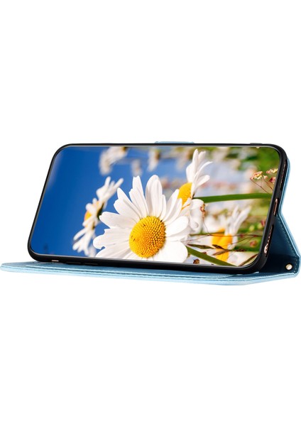 Xiaomi Redmi Note 14 Pro 5G Kılıf Kart Yuvalı Pu Deri Çiçekli Telefon Kılıfı-Bebek Mavisi (Yurt Dışından)