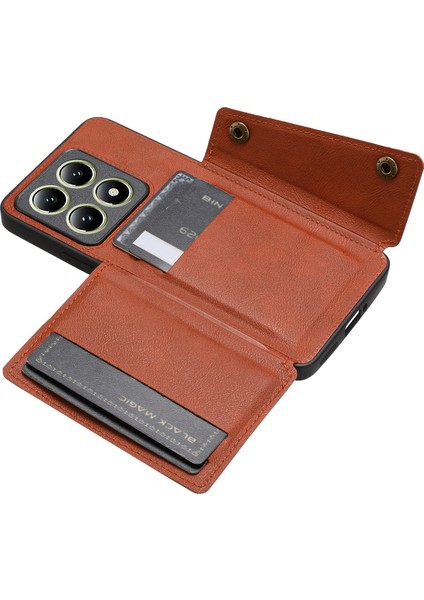 Xiaomi 14T Pro Kılıf Kart Yuvaları Deri+Tpu Telefon Kapağı-Kahverengi (Yurt Dışından) modelleri