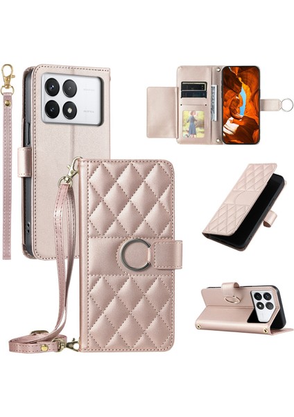 Xiaomi Poco X6 Pro 5G-Redmi K70E 5G Crossbody Cüzdan Eşkenar Dörtgen Mobil Kapak-Gül Altın Için (Yurt Dışından)