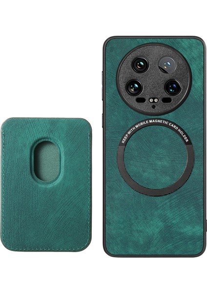 Xiaomi 14 Ultra Kılıf Deri+Tpu Çıkarılabilir Kart Yuvalı Retro Telefon Kapağı-Yeşil (Yurt Dışından) modelleri