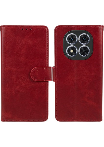 Xiaomi Redmi Note 14 Pro 5G Kılıf Pu Deri Cüzdan Koruyucu Telefon Kapağı Buzağı Doku-Kırmızı (Yurt Dışından)