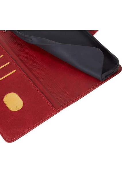 Xiaomi Redmi Note 14 Pro 5G Kılıf Pu Deri Cüzdan Koruyucu Telefon Kapağı Buzağı Doku-Kırmızı (Yurt Dışından)
